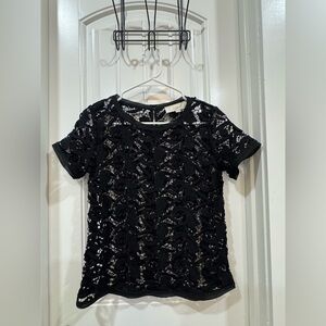 LOFT Black Lace Short Sleeve Blouse